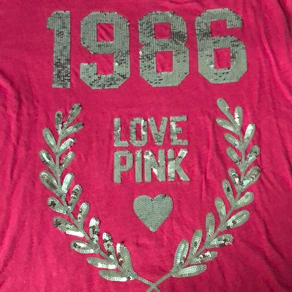 Sequined love pink short sleeve top - Picture 2 of 4